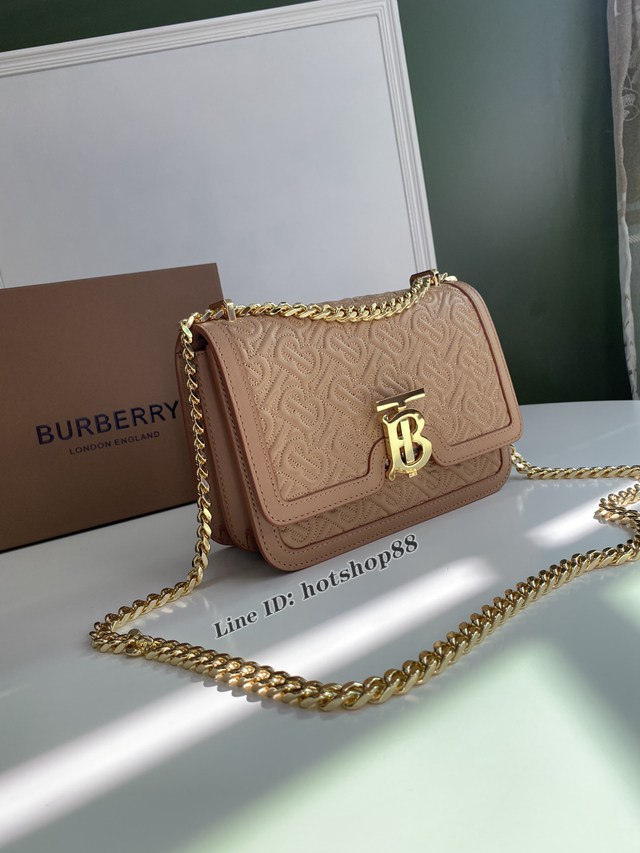 Burberry專櫃新款小號TB刺繡絎縫鎖扣包 巴寶莉羔羊皮鏈條單肩斜挎女包 yxb1168